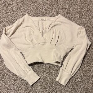 Free People Cream Cropped V-Neck Ribbed Top